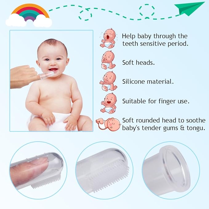 Silicone Baby Finger Toothbrush with Protective Travel Case (2 pack)