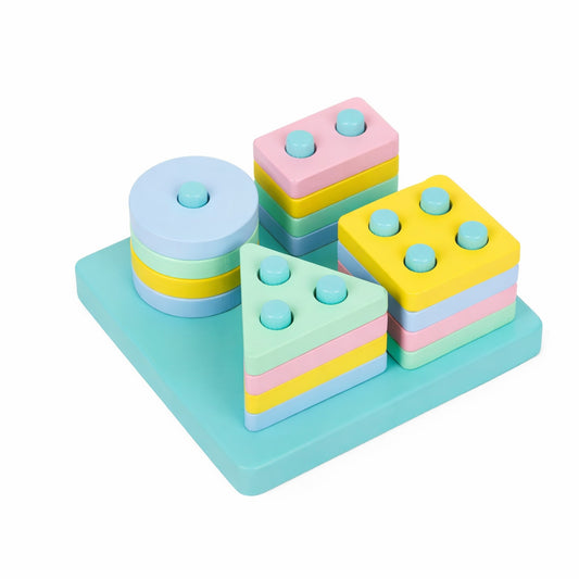Pastel Wooden Stacking & Shape Sorting Toys – Montessori-Inspired Learning Set (Pack of 2)
