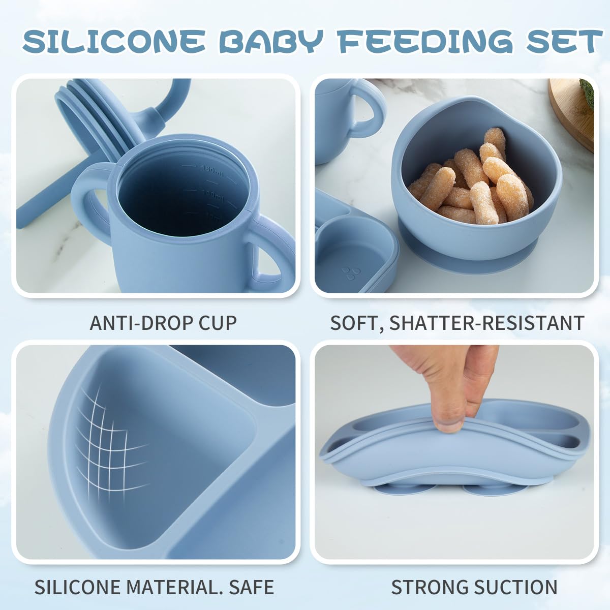 8-Piece Baby Feeding Gift Set, Toothbrush with Cover, BPA-Free, Food-Grade silicone