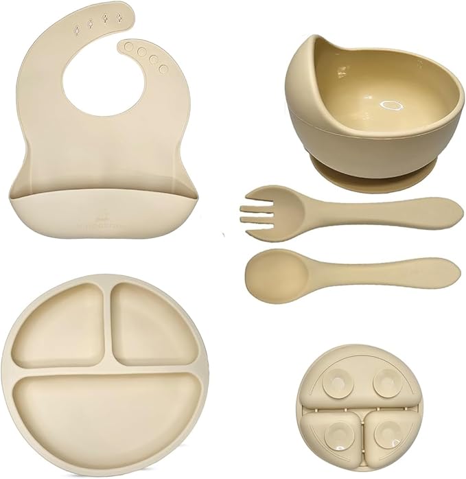 6-Piece Silicone Baby Feeding Gift Set with Suction Bowl & Bib, BPA-Free