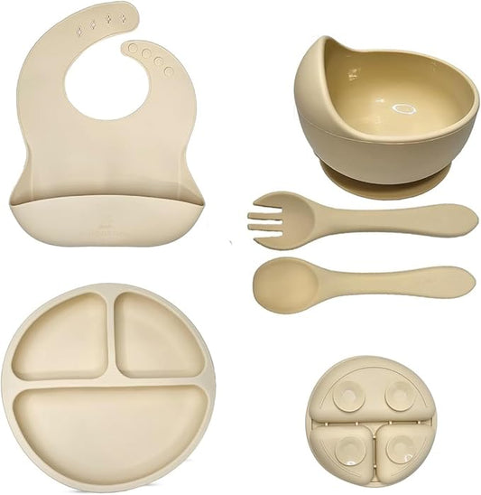 6-Piece Silicone Baby Feeding Gift Set with Suction Bowl & Bib, BPA-Free