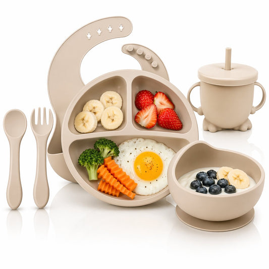 6-Piece Silicone Baby Feeding Gift Set with Suction Bowl & Bib, BPA-Free