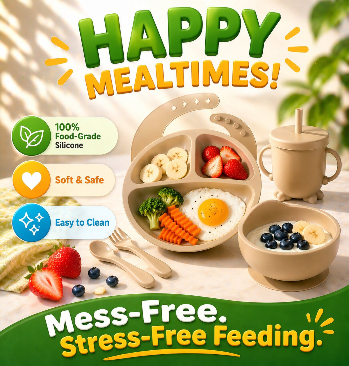6-Piece Silicone Baby Feeding Gift Set with Suction Bowl & Bib, BPA-Free