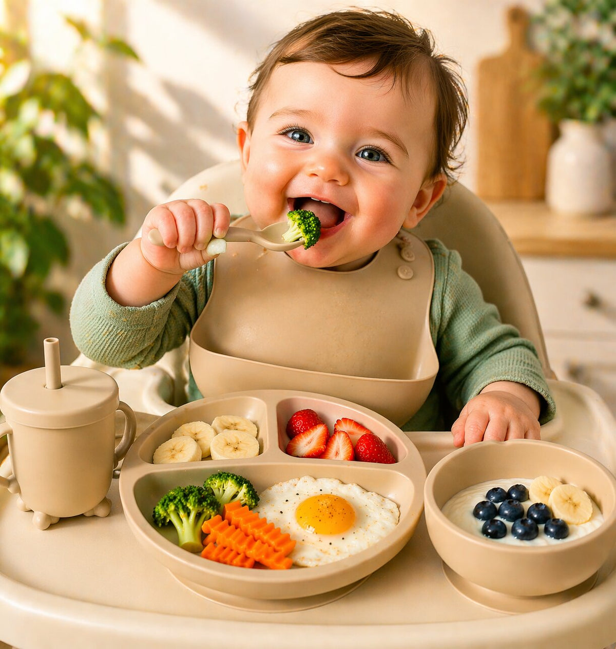 6-Piece Silicone Baby Feeding Gift Set with Suction Bowl & Bib, BPA-Free