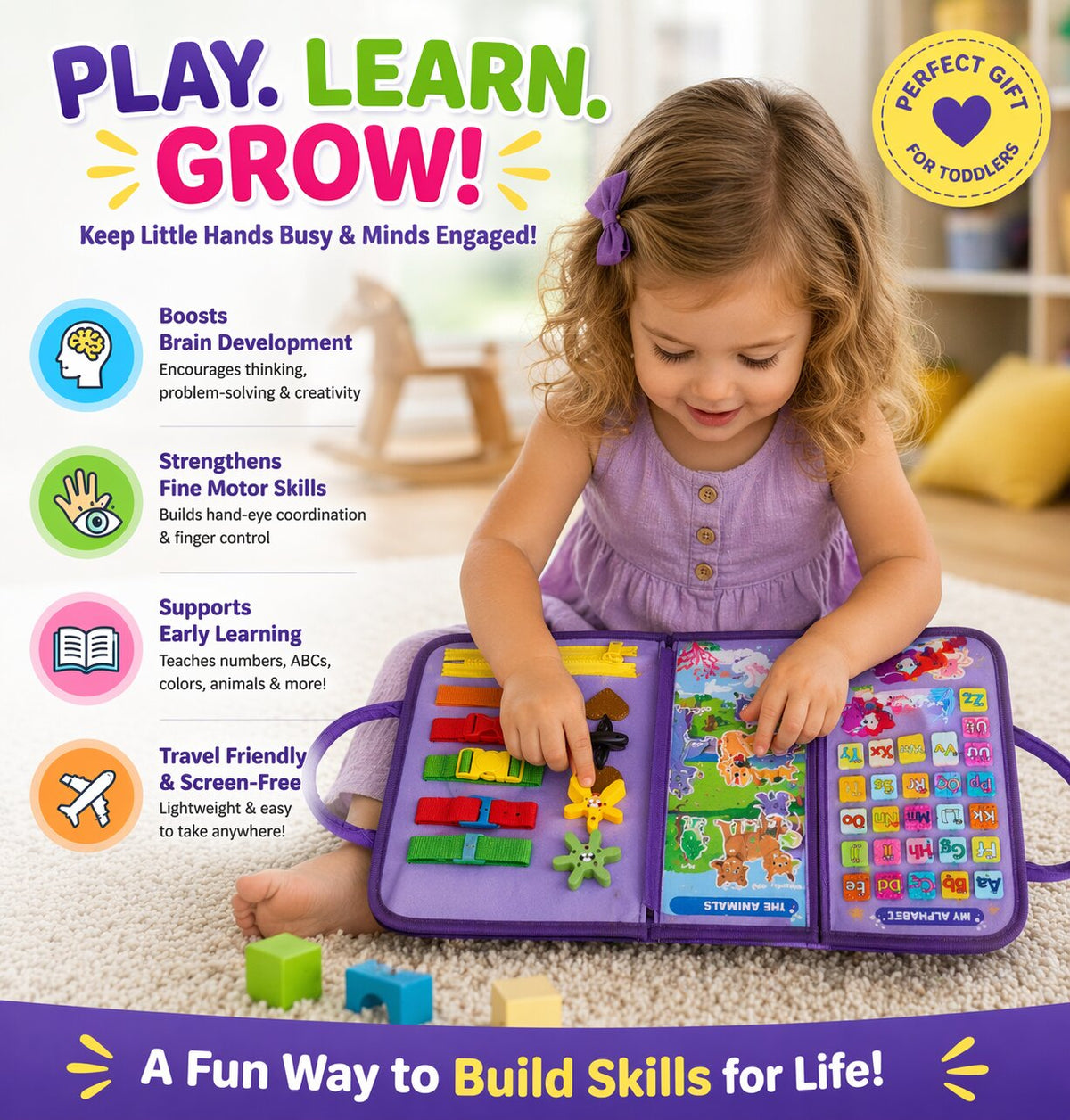 Montessori Busy Book for Toddlers- Interactive Early Learning & Life Skills
