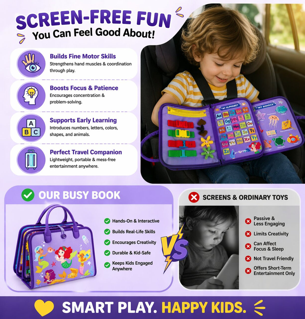 Montessori Busy Book for Toddlers- Interactive Early Learning & Life Skills