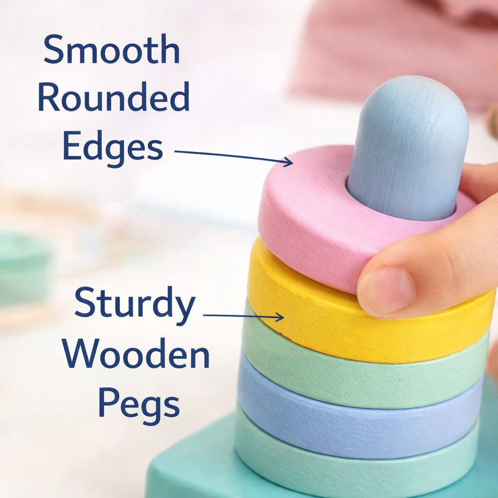 Wooden Square Shape Sorting & Stacking Board, Montessori-Inspired Learning Toy