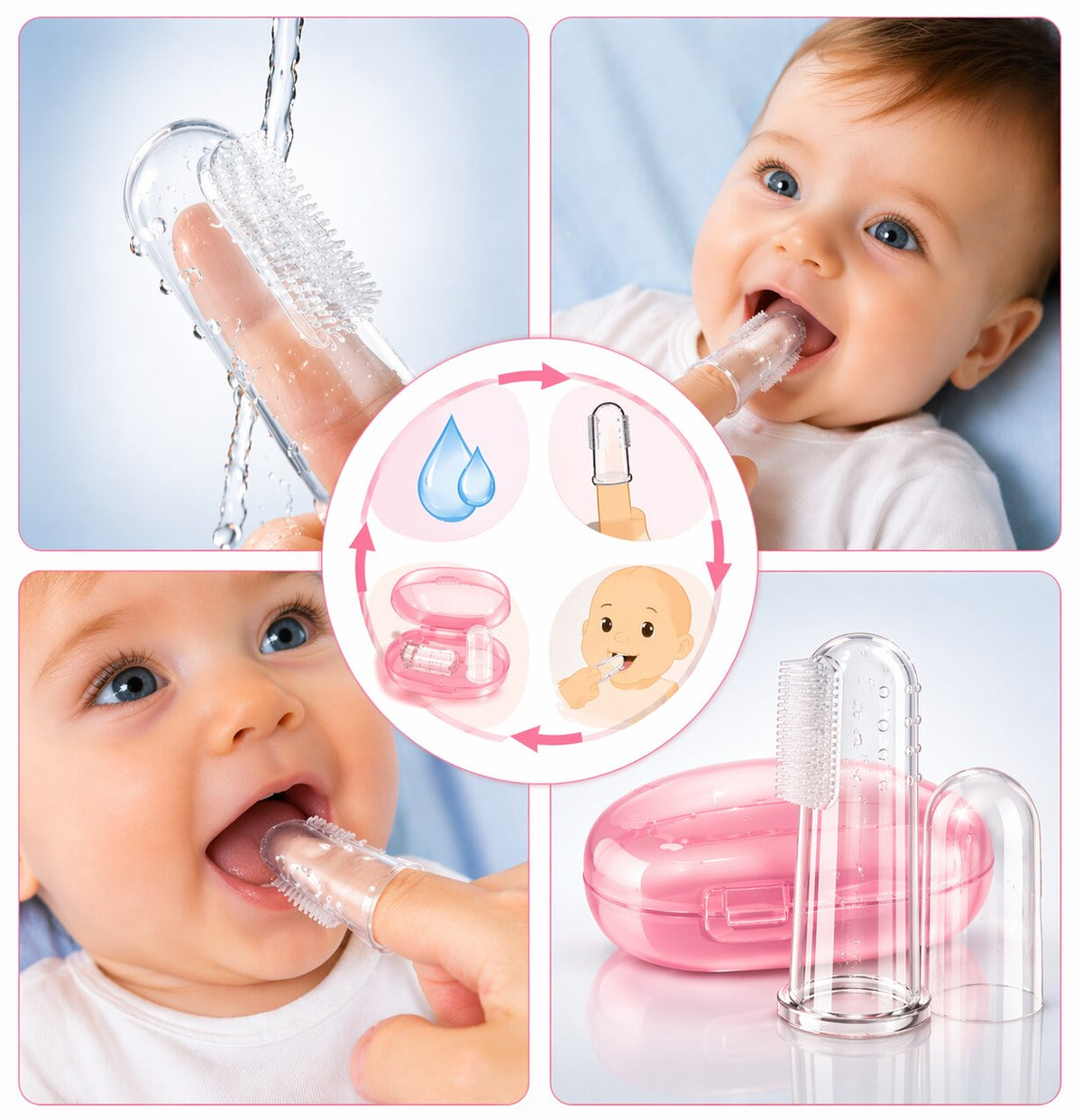 Silicone Baby Finger Toothbrush with Protective Travel Case (2 pack)