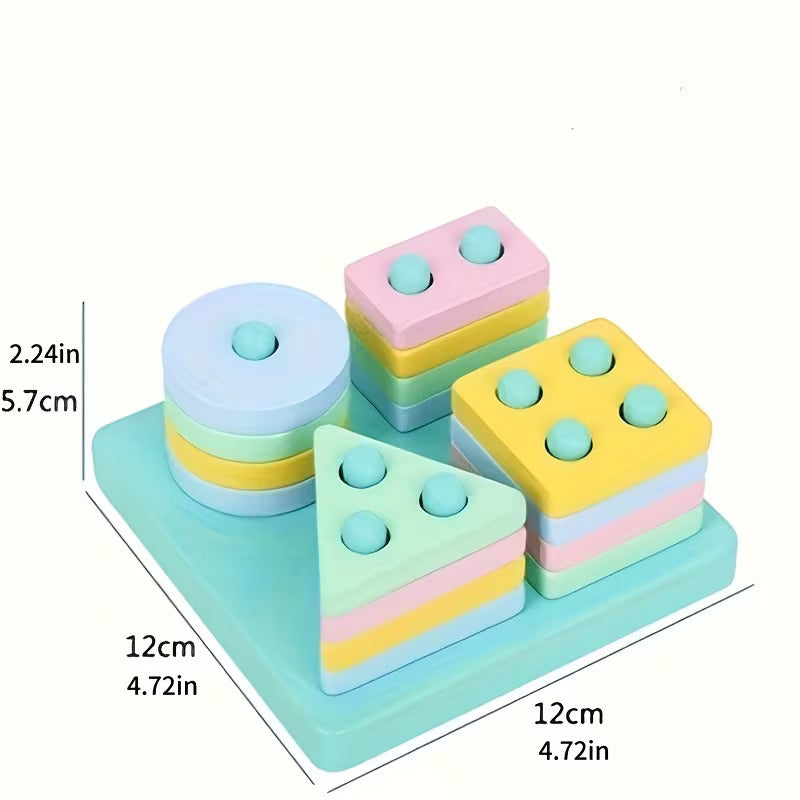 Wooden Square Shape Sorting & Stacking Board, Montessori-Inspired Learning Toy
