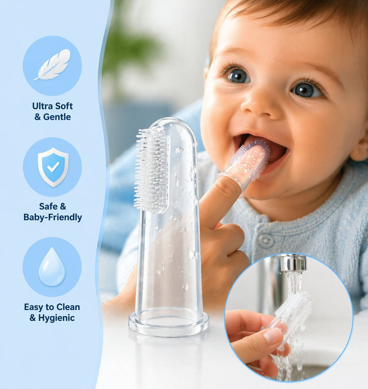 Silicone Baby Finger Toothbrush with Protective Travel Case (2 pack)